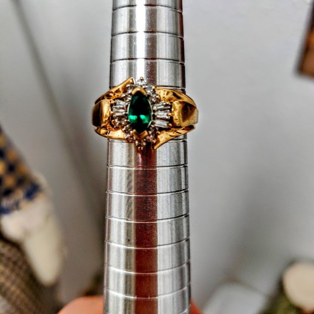 14K Gold Ring & Lab Grown Emerald Marquise Ring - 50% Discount + Free Shipping